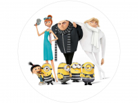 Tortenaufleger Minions mit Lucy, Gru, Dru, Agnes, rund 20cm