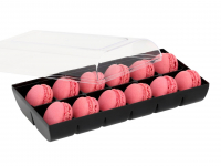 Macaron-Halbschalen 24 Stck rot in 12er Box schwarz