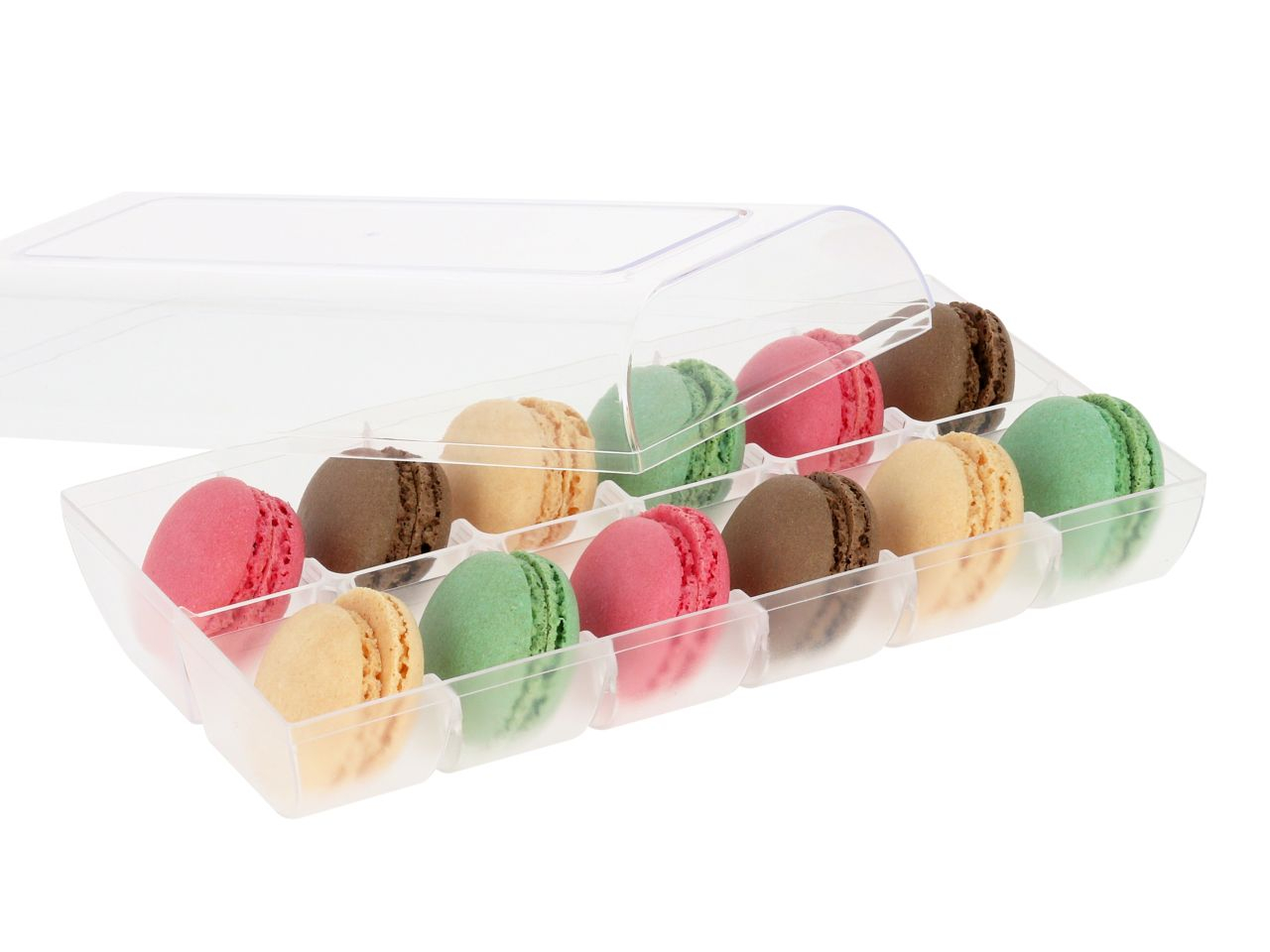 Macaron-Halbschalen 24 Stck bunt in 12er Box transparent