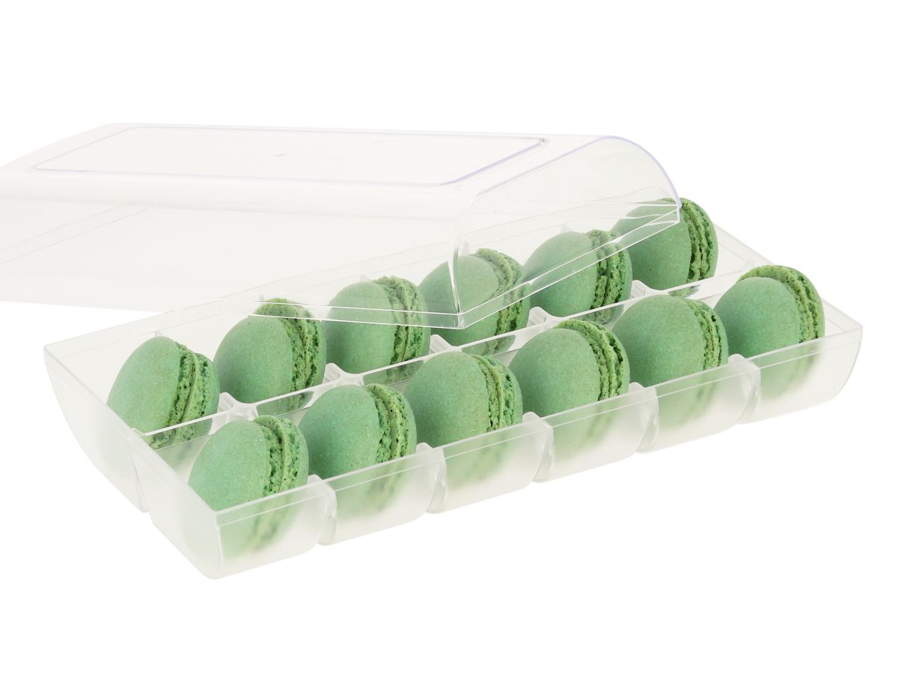 Macaron-Halbschalen 24 Stck grn in 12er Box transparent