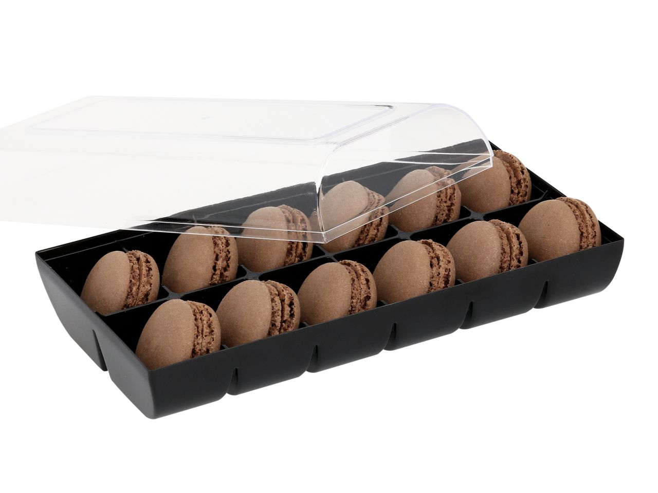 Macaron-Halbschalen 24 Stck braun in 12er Box schwarz